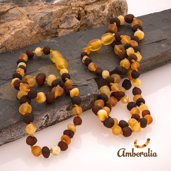 Set of Baltic Amber  Adult and Baby Necklace Set - 13" and 19.7"  - 14 Colors - Picture 13 of 16